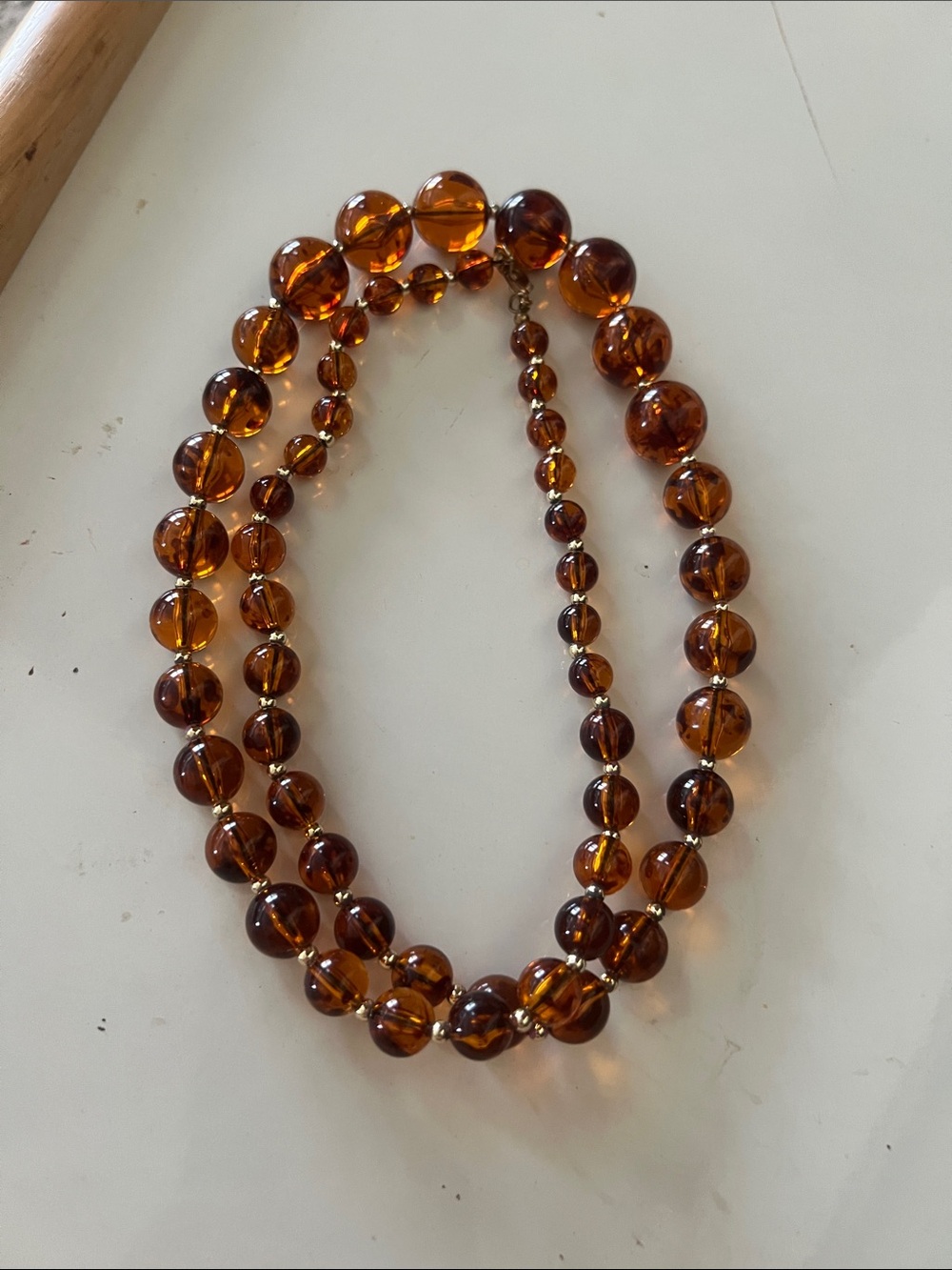 Amber Bead Necklace - Elegant Brown Glass Strand